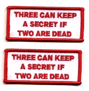 OUTLAW BIKER GANG HOG RIDER iron-on 2-PC: THREE CAN KEEP SECRET IF TWO ARE DEAD - Picture 1 of 8