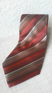 John Ashford 100% Silk Men's Necktie Orange Brown Gray Striped EUC - Picture 1 of 9