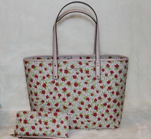 Michael Kors Large Signature Tote Bag Purse Handbag & Wallet Set Floral Print - Picture 1 of 9