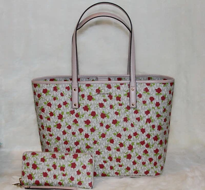Michael Kors Large Signature Tote Bag Purse Handbag & Wallet Set Floral Print - Image 1 of 4