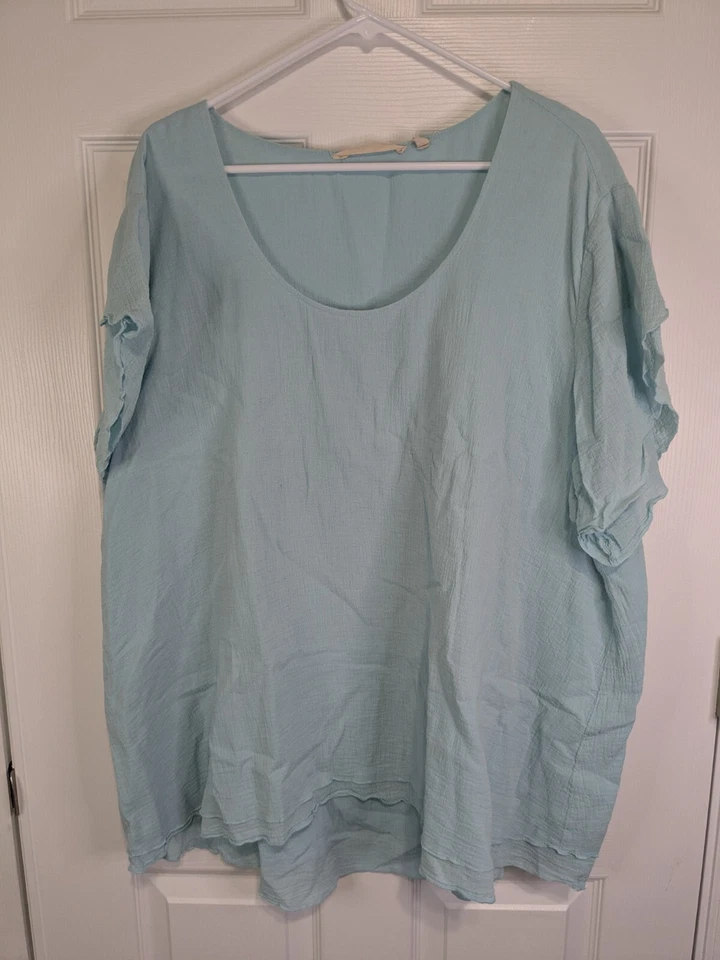 Top informal Soft Surroundings para mujer 2X azul manga corta Lagenlook Foto 1 de 4