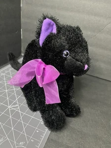 Kellytoy Black Cat Plush Halloween Purple Bow 10" Stuffed Animal Toy - Picture 1 of 10