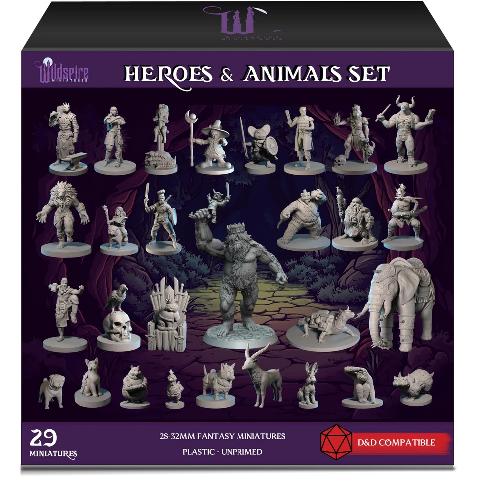 28 Miniatures Hero & Animals for DND Miniatures 28mm BULK Dungeons and Dragons M