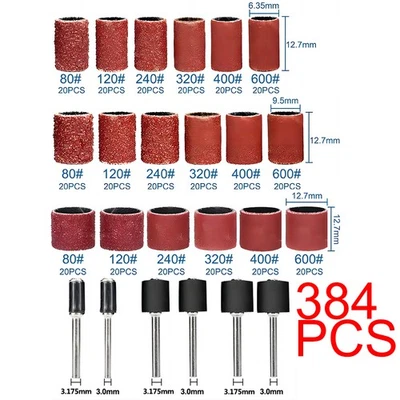 HARDWORK-BEE 384 Pieces Sanding Drum Kit Sander Sleeves With Mandrels for Dremel Rotary Tool