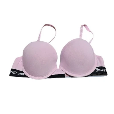 Sujetador push up Juicy Couture 34B rosa negro logotipo con aros acolchado Foto 1 de 4