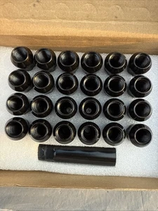 24pc Black 14mm x1.5mm Bulge Acorn Lug Nut 2.0” Fit Chevy Gmc Silverado Sierra - Bild 1 von 7