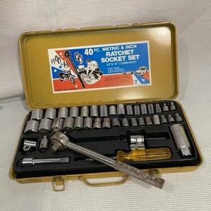 Vintage 80's 40 PC Ratchet & Socket Set Metric/Inch - Picture 1 of 6