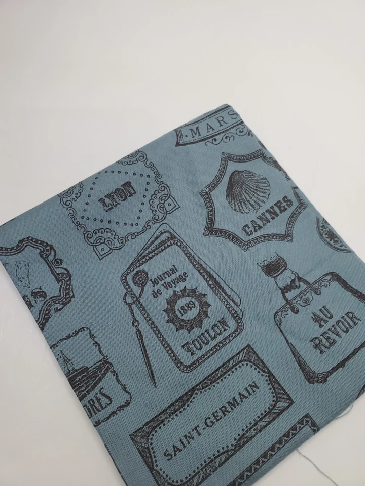 French General Fabric Bon Voyage Cotton BlueTags Sign Moda Sew Quilt FAT QUARTER - Image 1 of 1