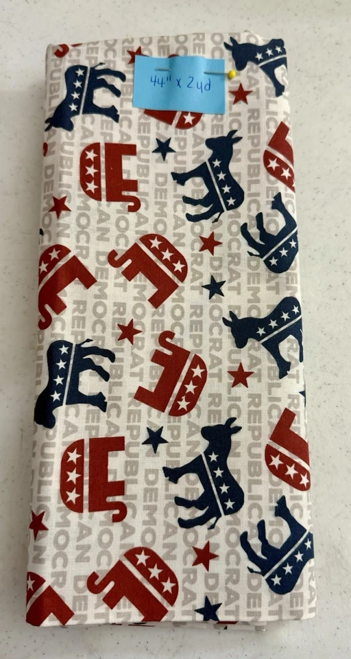 Democrat Republican Political 2 Yard Fabric NEW - Image 1 of 1