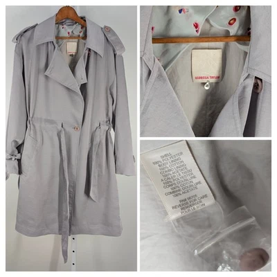 Gabardina Rebecca Taylor Gris Talla 6 36" Gris Cintura Cinturón Forro Floral  Foto 1 de 4