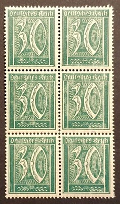 Germany Stamps 1920 Definitive 30pf Green Block of 6 MNH SG157 MI162 - Image 1 of 2
