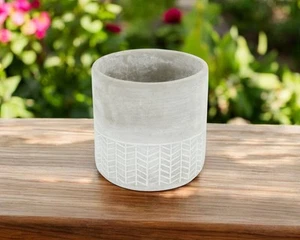 6" Light Gray Geometric Cement Indoor Outdoor Round Pot Planter - Picture 1 of 6