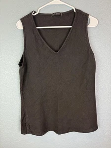 Cut Loose Tank Top Womens Medium Black 100% Linen Sleeveless V Neck Made USA - Picture 1 of 9