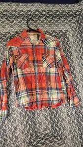 Ditch Plains Flannel Western Shirt Mens M Red Plaid Long Sleeve Pearl Snap - Picture 1 of 10