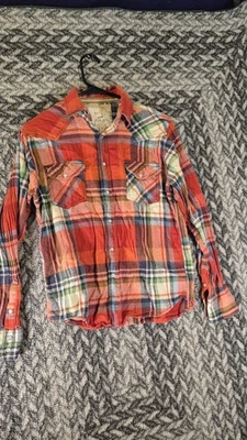 Camisa occidental de franela Ditch Plains para hombre M roja a cuadros manga larga perla a presión Foto 1 de 4