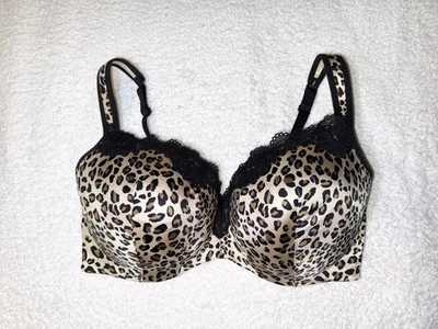Cacique Bra Lace Trim Balconette 40DDD Black Leopard Cheetah Underwire Lined - Image 1 of 4