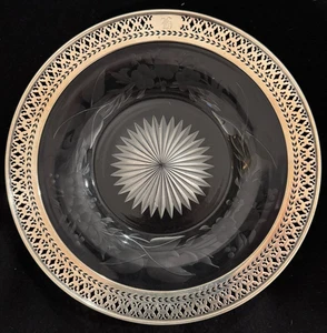 Watson Sterling Silver Rim & Cut Etched Crystal Plate - Picture 1 of 4