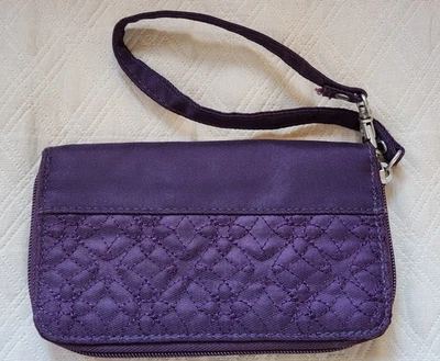 Travelon RFID Púrpura Nylon Cremallera Alrededor Bolso sin asas Cartera Muñequera Teléfono Cubierta Foto 1 de 4