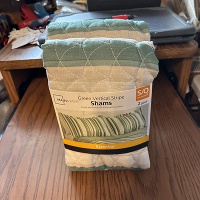 PACK DE 2 FUNDAS DE ALMOHADA ACOLCHADAS A RAYAS VERTICALES VERDES TAMAÑO QUEEN ESTÁNDAR Foto 1 de 4