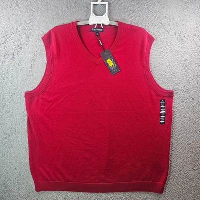 $89 NEW Hart Schaffner Vest Sweater Men 4XT Tall V-Neck 100% Merino Wool Red - Image 1 of 4
