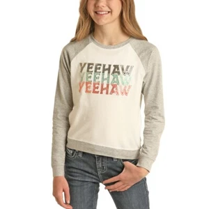 Rock & Roll Cowgirl Girl's Yee Haw Graphic Sweatshirt G4T2475 - Picture 1 of 1