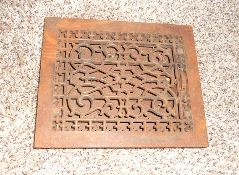 ORNATE ANTIQUE VICTORIAN ERA CAST IRON FLOOR WALL REGISTER GRATE UNIT Cover