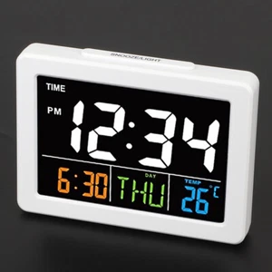 Color Large Screen LCD Electronic Desk Alarm Clock W/Temperature Date AC - Picture 1 of 10