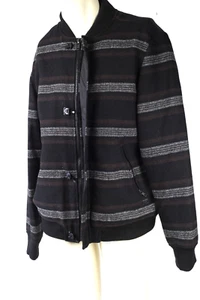 DIESEL Mens Black Brown Striped Wool Bomber Jacket Size XL - Picture 1 of 8