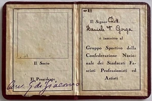 CONFEDERAZIONE SINDACATI PROFESSIONISTI E ARTISTI TESSERA GRUPPO SPORTIVO REGNO - Picture 1 of 6