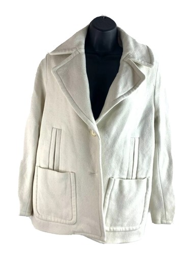 OFF WHITE Talbots Giacca Cappotto Donna 6 Off Bianco Lana Pea Foderato Morbido Z10