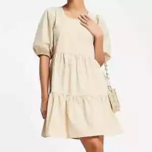 New CHARLIE HOLIDAY Anthropologie Tan Marny Mini Smock Dress Romantic Feminine - Picture 1 of 12