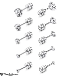 PAIR Stainless Steel Cubic Zirconia Double Sided Tragus Cartilage Stud Earrings - Picture 1 of 60