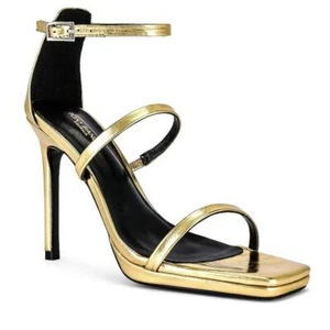 Tony Bianco Forza Strappy Sandals Stiletto Heels Square Toe Gold Foil Size 8.5 - Picture 1 of 17