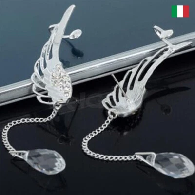 Orecchini Ala Angelo Colore Argento con Goccia - Immagine 1 di 3