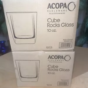 Case of 12 NEW Acopa CUBE ROCKS 10 Oz Glasses Made in Thailand Rare Set Unopened - Picture 1 of 3