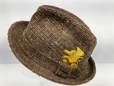 Sombrero Fedora Vintage Stetson Para Hombres Marrón Tweed Pluma Foto 1 de 4