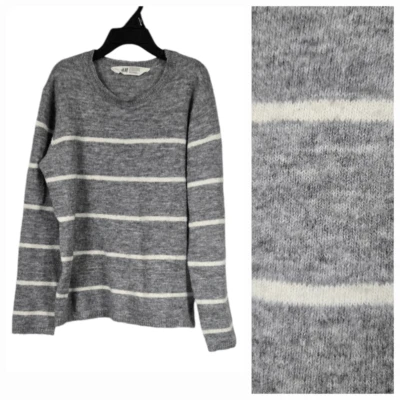 Suéter Pullover H&M Niñas 8-10 Mezcla de Lana Gris Tejido a Rayas Suave Cepillado Invierno Foto 1 de 4