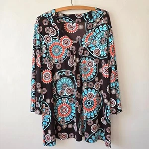 Vintage Jody T of California Mandala Print 60s/70s Brown 3/4 Sleeved Top 1X USA - Bild 1 von 6