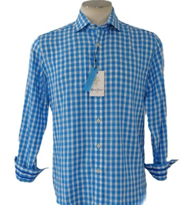 Men's Check Shirt Robert Graham Contrast Blue Long Sleeve Roll-Up Size Large - Image 1 of 4