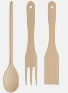 Spatola cucchiaio forchetta insalata faggio naturale barbecue picnic pasta utensile da cucina - Foto 1 di 7