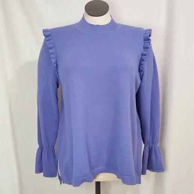 Suéter Pullover de Hombro con Volantes Elle Talla XL Azul Periwinkle Manga Campesina Foto 1 de 4