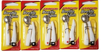 Johnson Beetle Spin BSVP 1/4 унции Белый Red Dot лот из 5 новый - Изображение 1 из 4