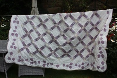 Colcha acolchada de patchwork 100 % algodón púrpura y marfil 100" cuadrado excelente 8588d Foto 1 de 4