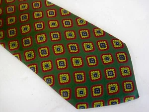 Preswick & Moore Green Red Yellow Amoeba Diamond Medallion Handmade Silk Tie - Picture 1 of 8