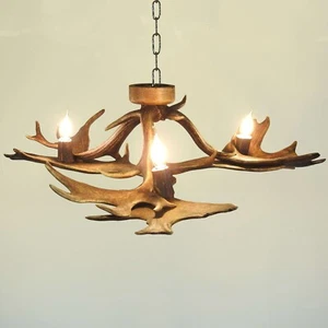 Real Low Ceiling Antler Chandelier for 3 Lights with Antler Bulb Sockets - Picture 1 of 5