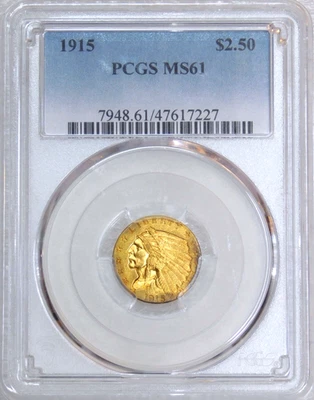 1915 $2.50 Gold Indian PCGS MS61 Great colour Spot Free PQ Just Graded #N174 - Image 1 of 4