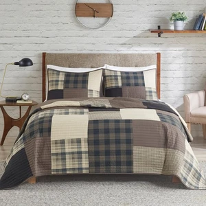 Winter Hills Reversible Quilt Set - Cottage Styling Reversed to Solid Color, ... - Picture 1 of 9