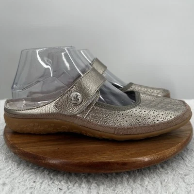 Spring Step Shoe Womens 8 Tirrana Gold Perforated Leather Mary Jane Mule Slides - Image 1 of 4