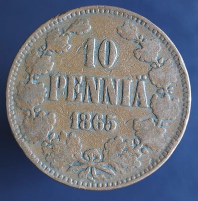 Moneda original de 10 peniques 1865 Finlandia / Rusia KM #5 - #A02 Foto 1 de 3