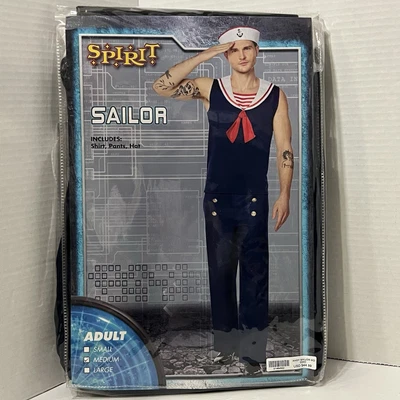 Spirit Halloween The Captain Sailor Adult Costume Size Medium -Shirt, Pants,Hat - Image 1 of 4